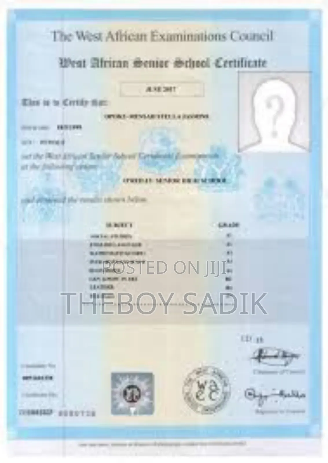Genuine Wassce Certificate PDF Creation