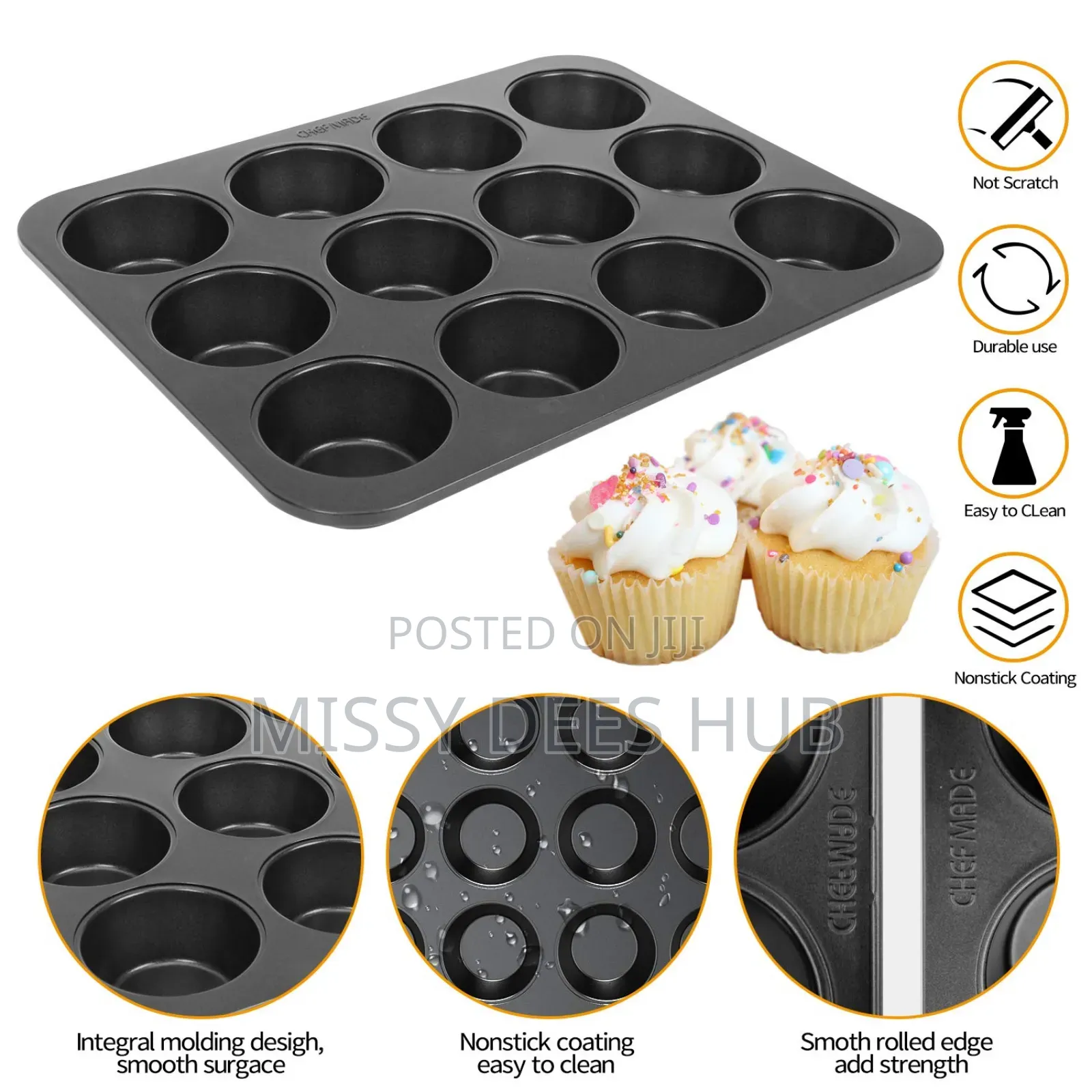Non-Stick Cupcake Tray - 12 Holes