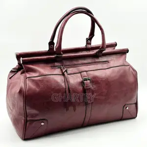 Duffle Bag, Quality Leather Wine Color