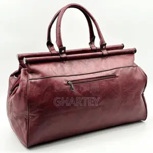 Duffle Bag, Quality Leather Wine Color