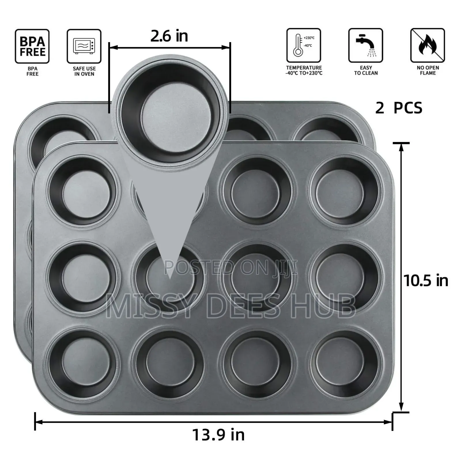 Non-Stick Cupcake Tray - 12 Holes
