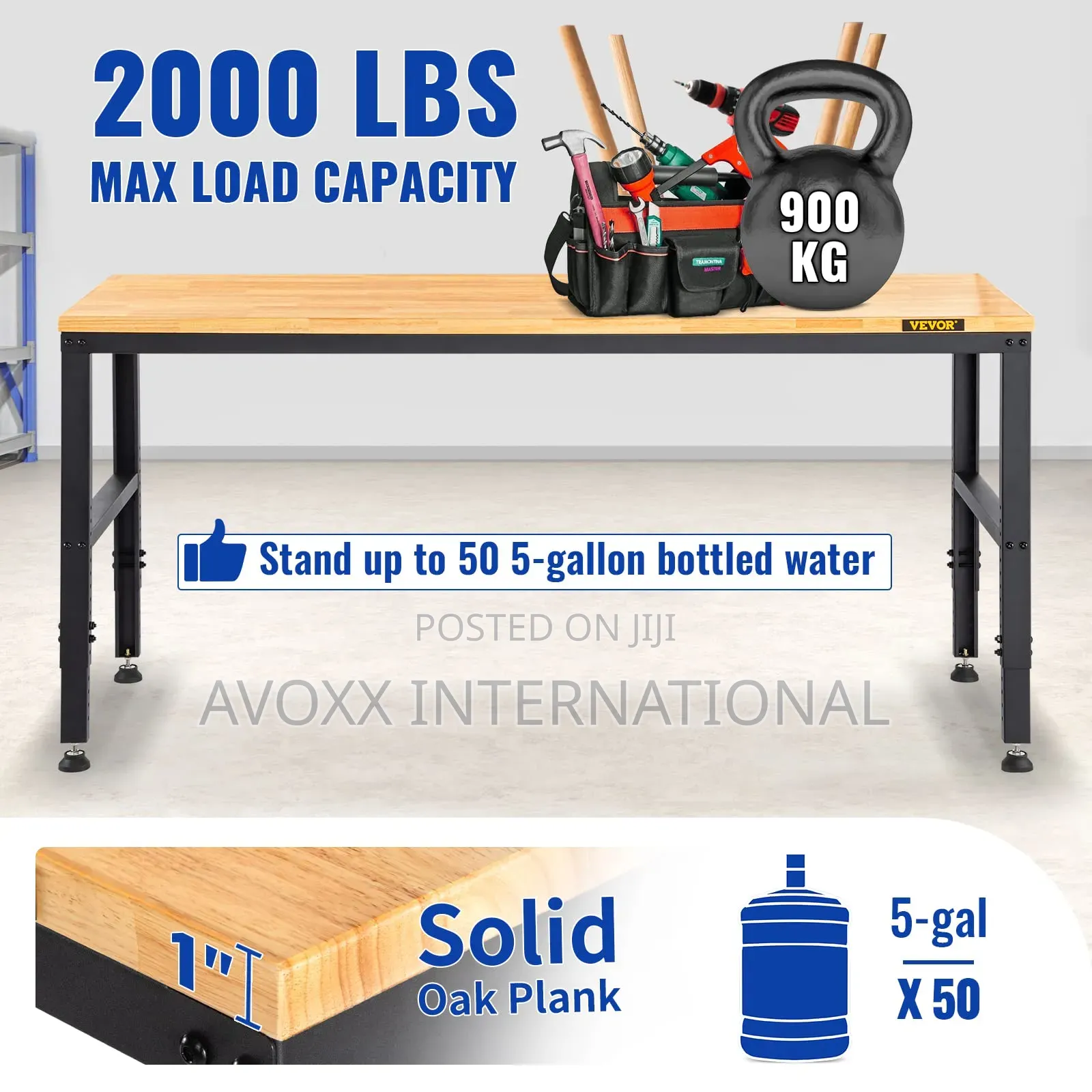 VEVOR Adjustable Oak Worktop Workbench M4820