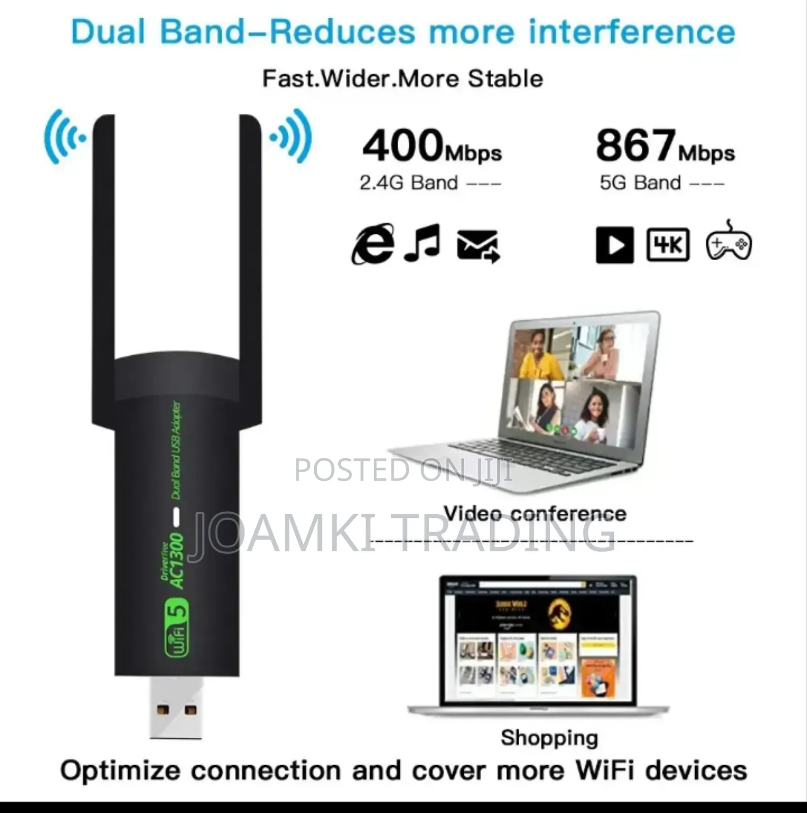 Wifi Adapter + Bluetooth Dual-Band 2g/5ghz Network Card