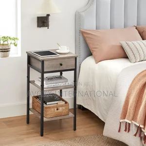 VASAGLE Tall Nightstand, Bedside Table W/ Drawer and Shelfs