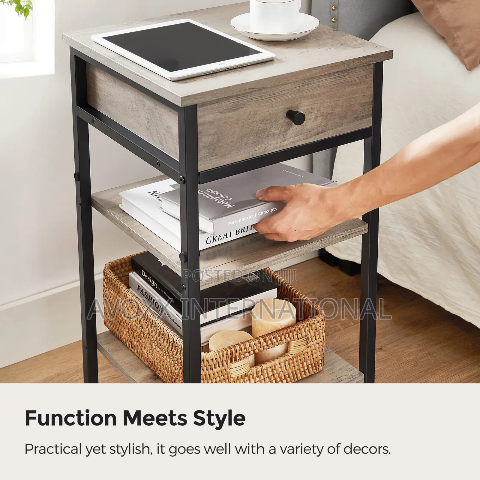 VASAGLE Tall Nightstand, Bedside Table W/ Drawer and Shelfs