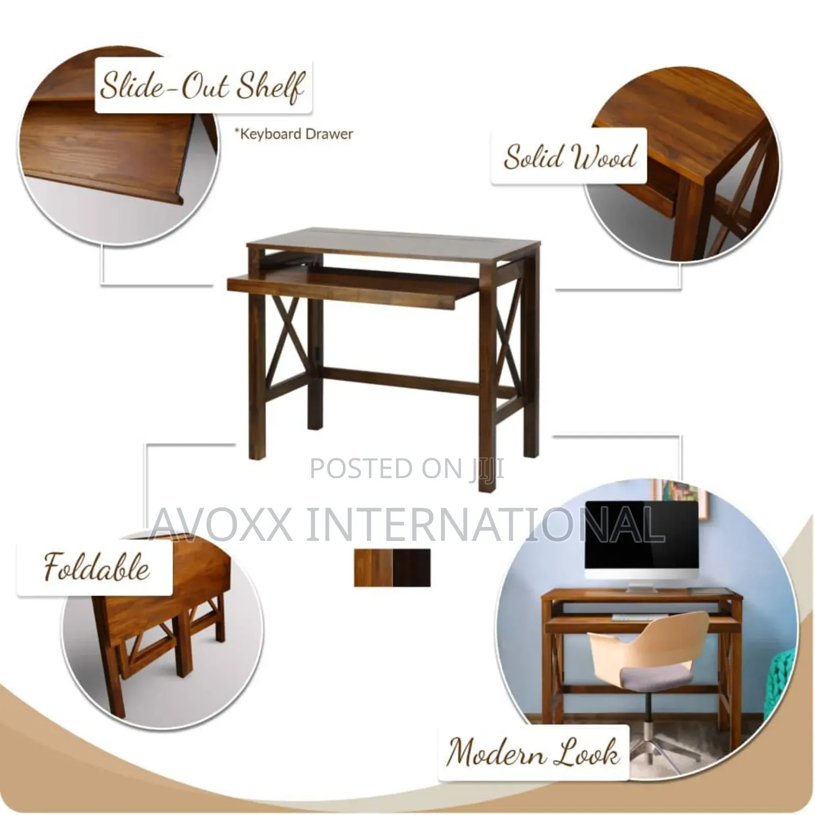 Casual Home Montego Folding Desk W/ Pull-Out Tray-Warm Brown