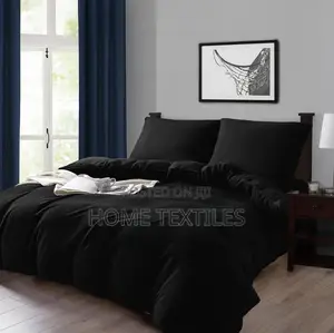 7 Pieces Plain Black Duvets Set for King Size Bed