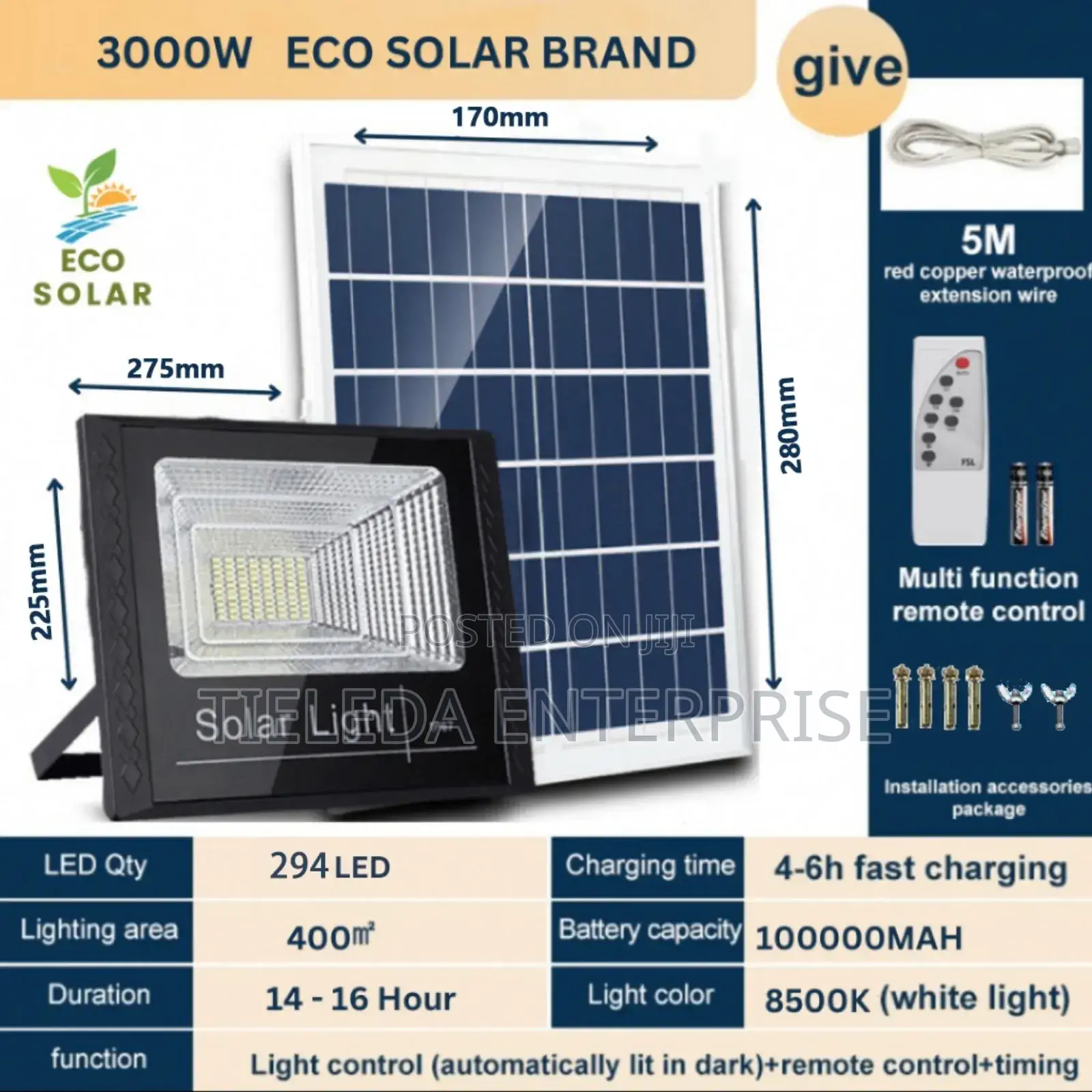 200watts Solar Flood Light Remote/ Panel