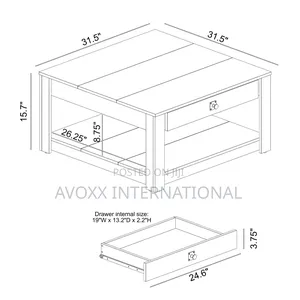 Galano Philia Square Modern Coffee Table With Storage Drawer