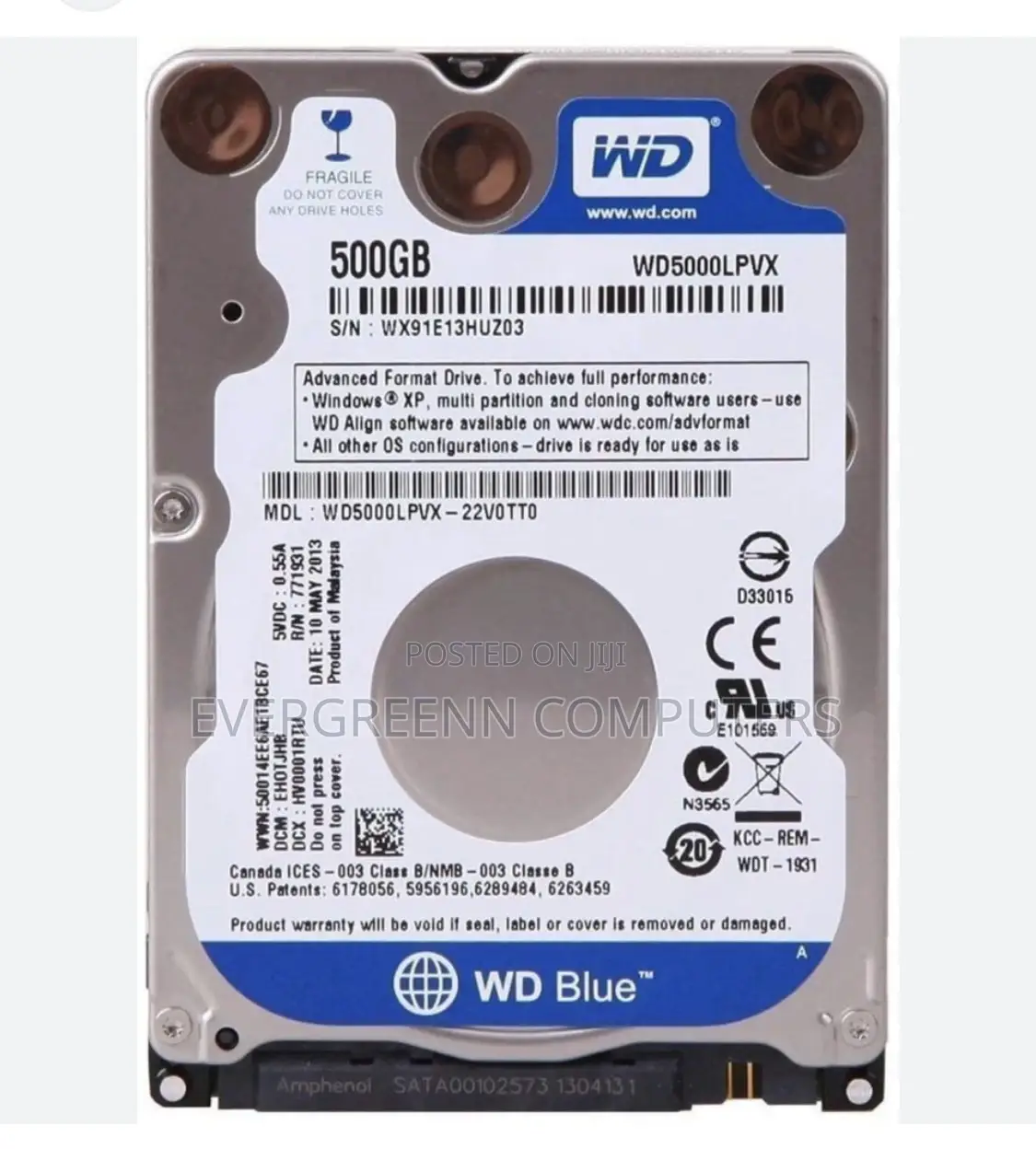 500gb Wd Laptop Hard Drive, for Internal and External Use.