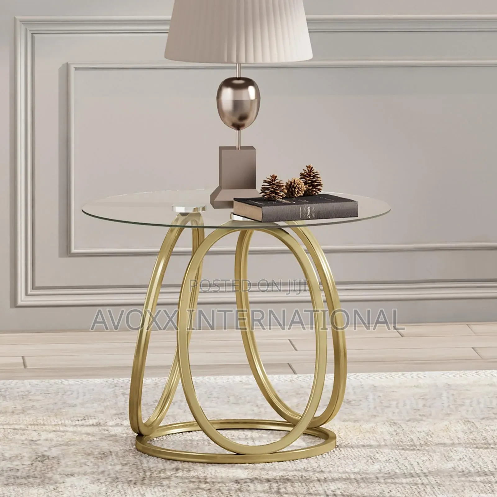 O K FURNITURE Gold End Table, Modern Glass Side Table