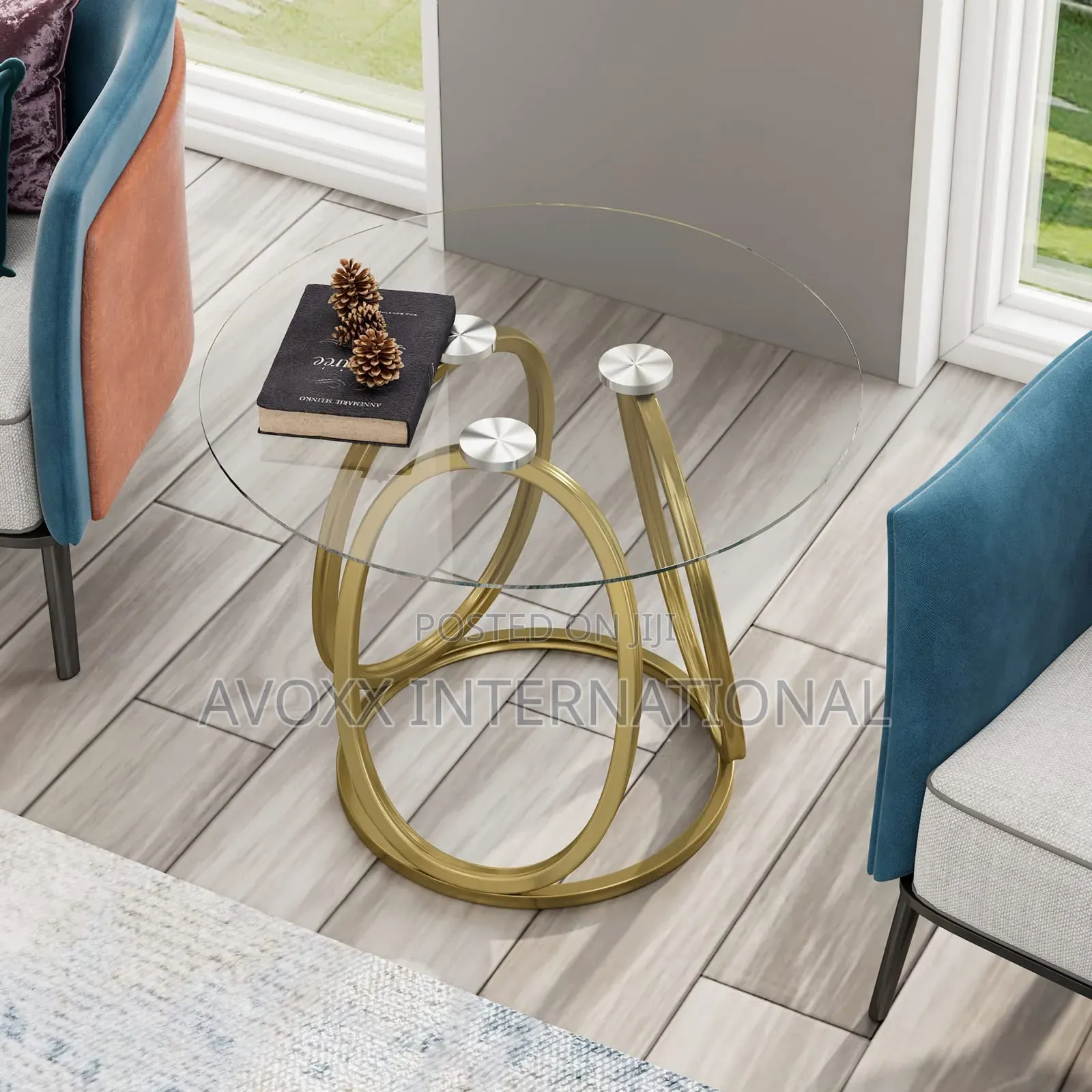 O K FURNITURE Gold End Table, Modern Glass Side Table