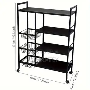 All Black Kitchen Vegitable Storage Cart With Wheels Medium