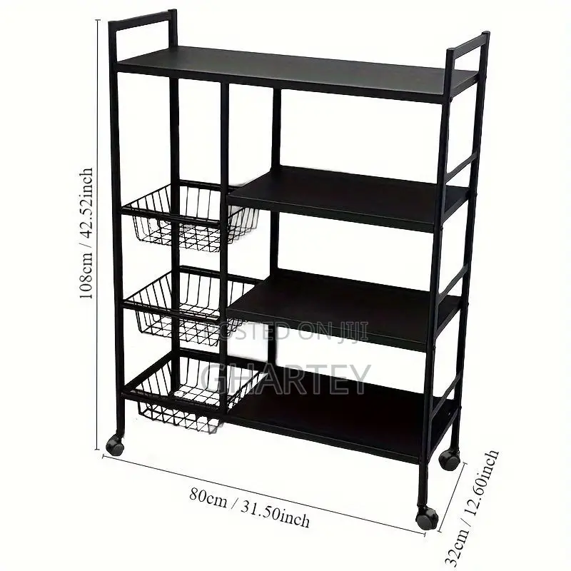 All Black Kitchen Vegitable Storage Cart With Wheels Medium