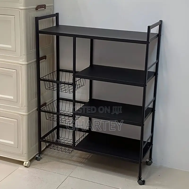 All Black Kitchen Vegitable Storage Cart With Wheels Medium
