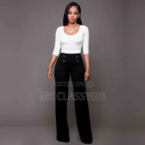 Casual High Waist Long Pants Women Office Lady Elegant Butto