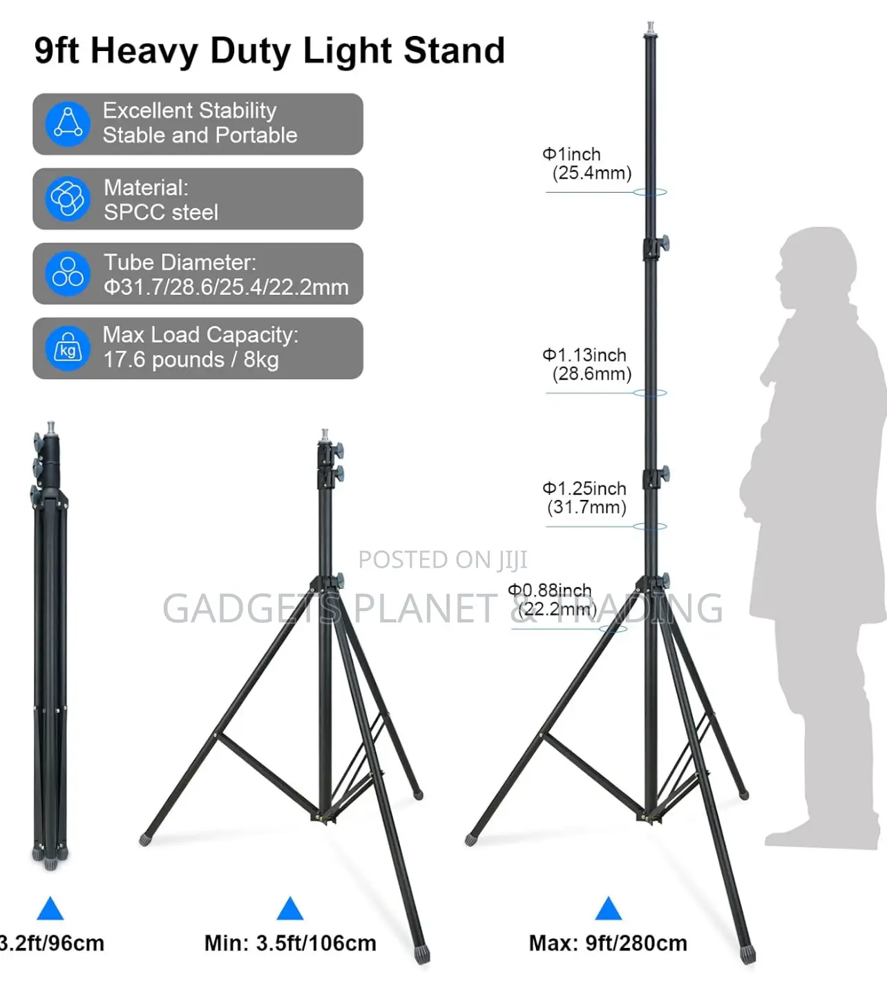 Linco Heavy Duty 9 Feet/2.8 Metal Photography Light Stand