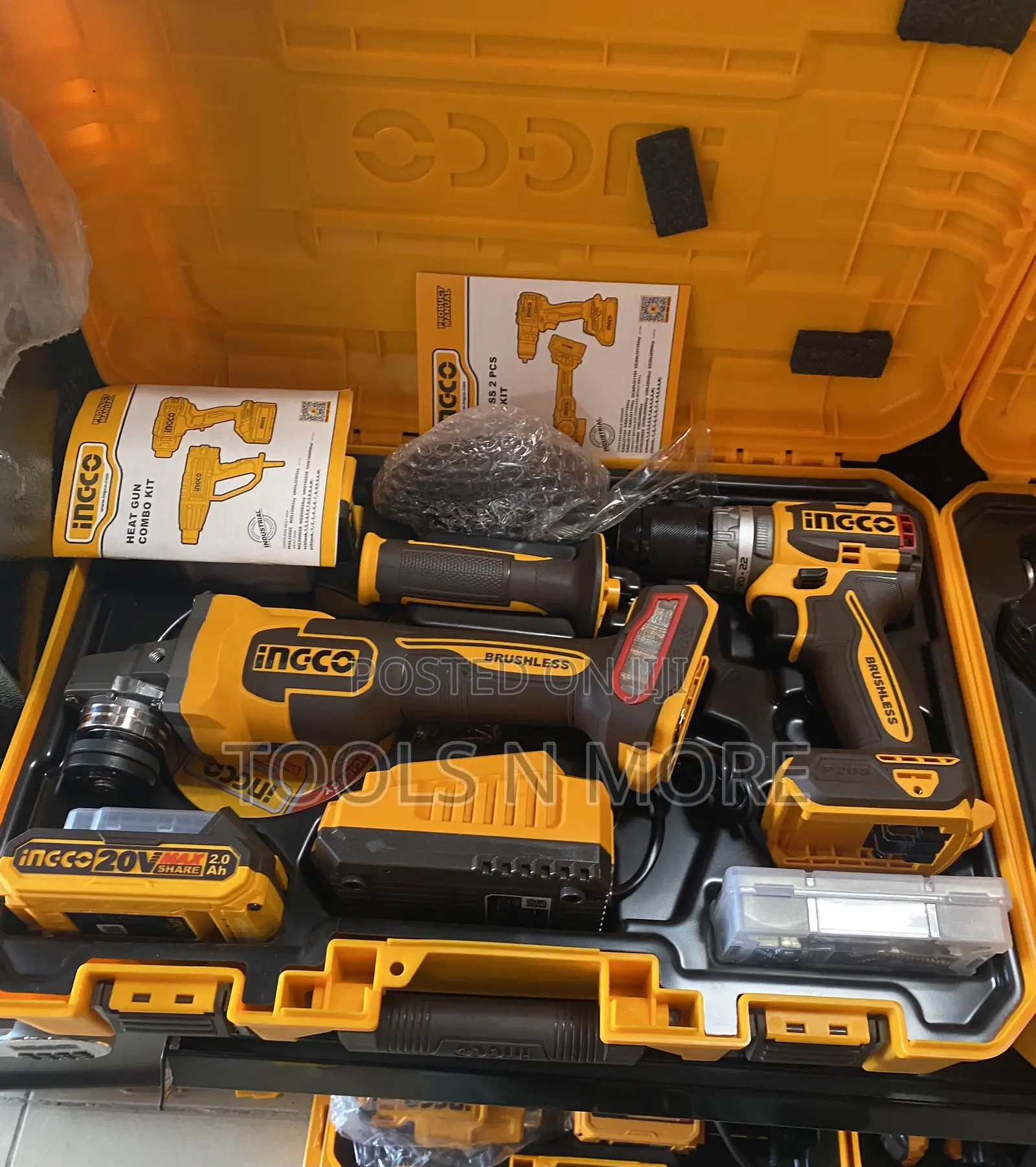 Ingco 20v Cordless Angle Grinder and Drill Combo Set
