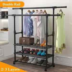Double Sides Cloth Rack With 3 Shoe Layers