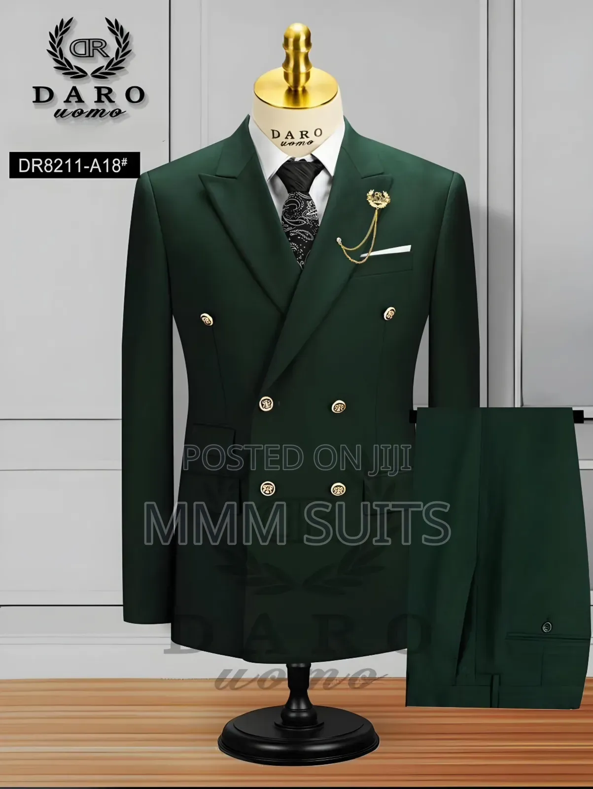 Army Green Double-Breasted Men Suit