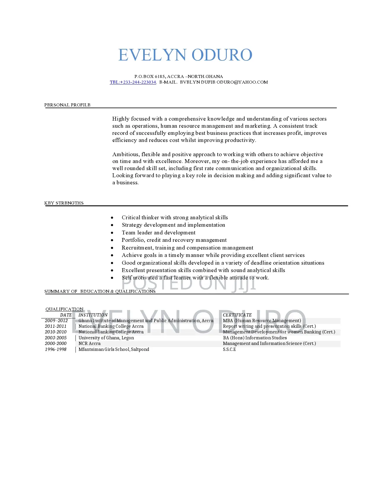 Administrative Officer. CV