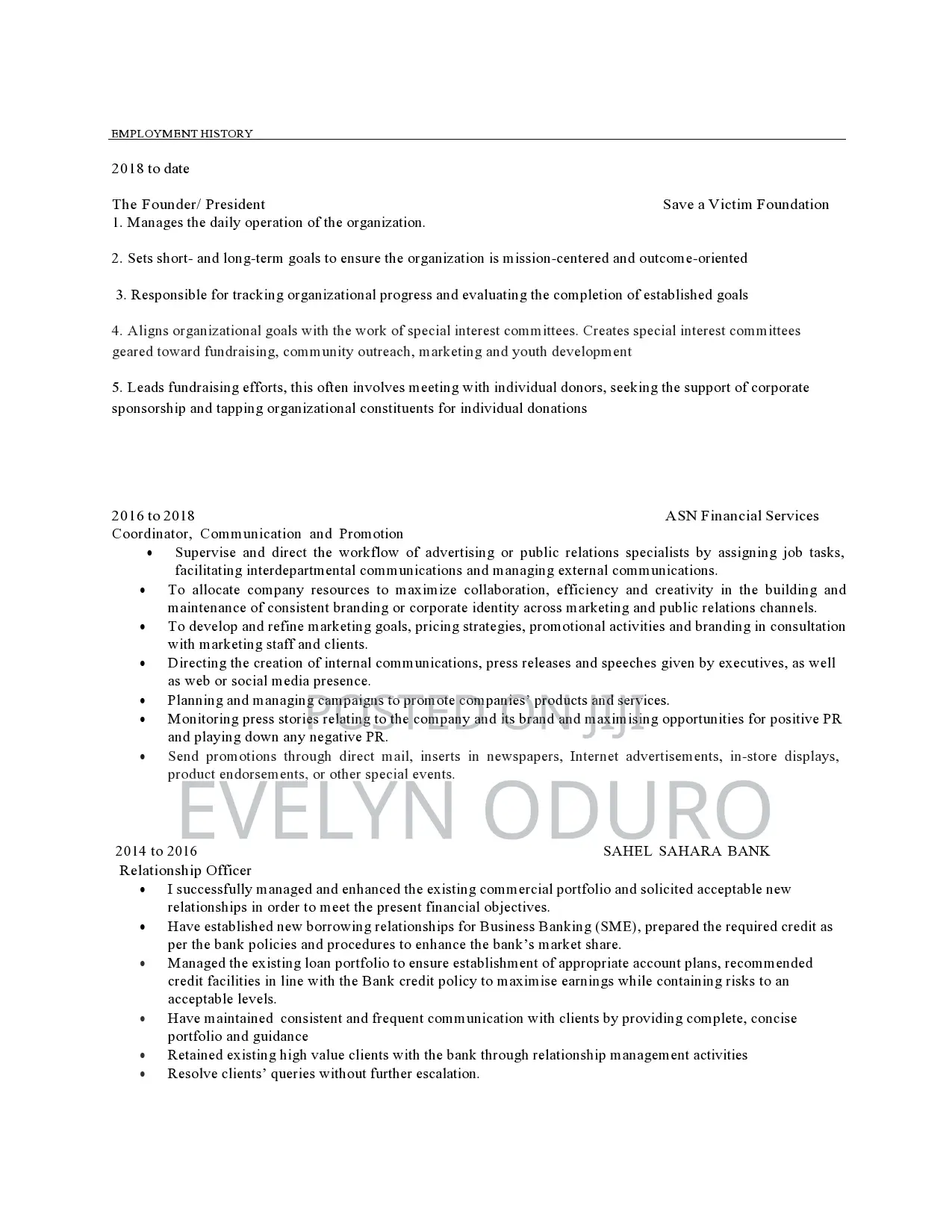 Administrative Officer. CV