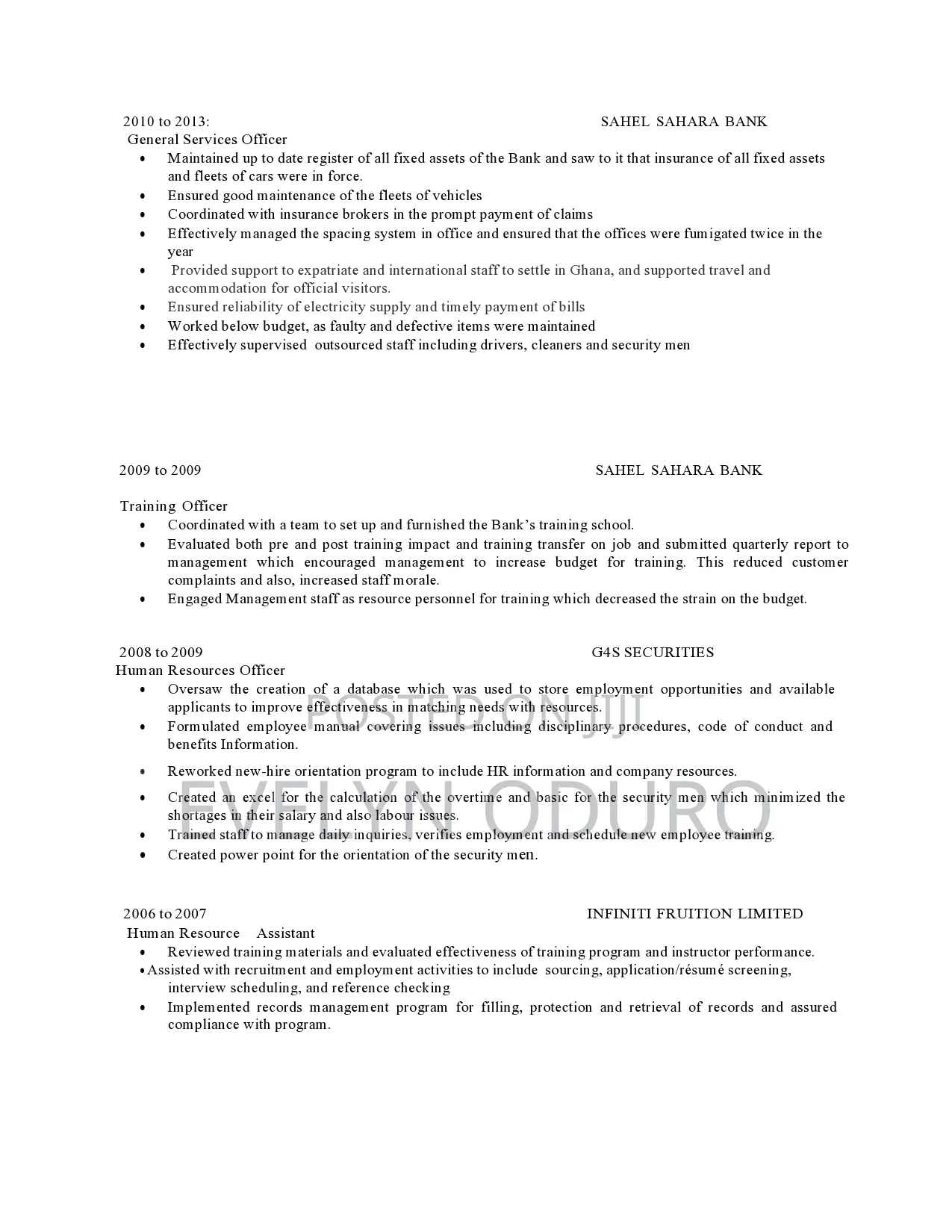 Administrative Officer. CV