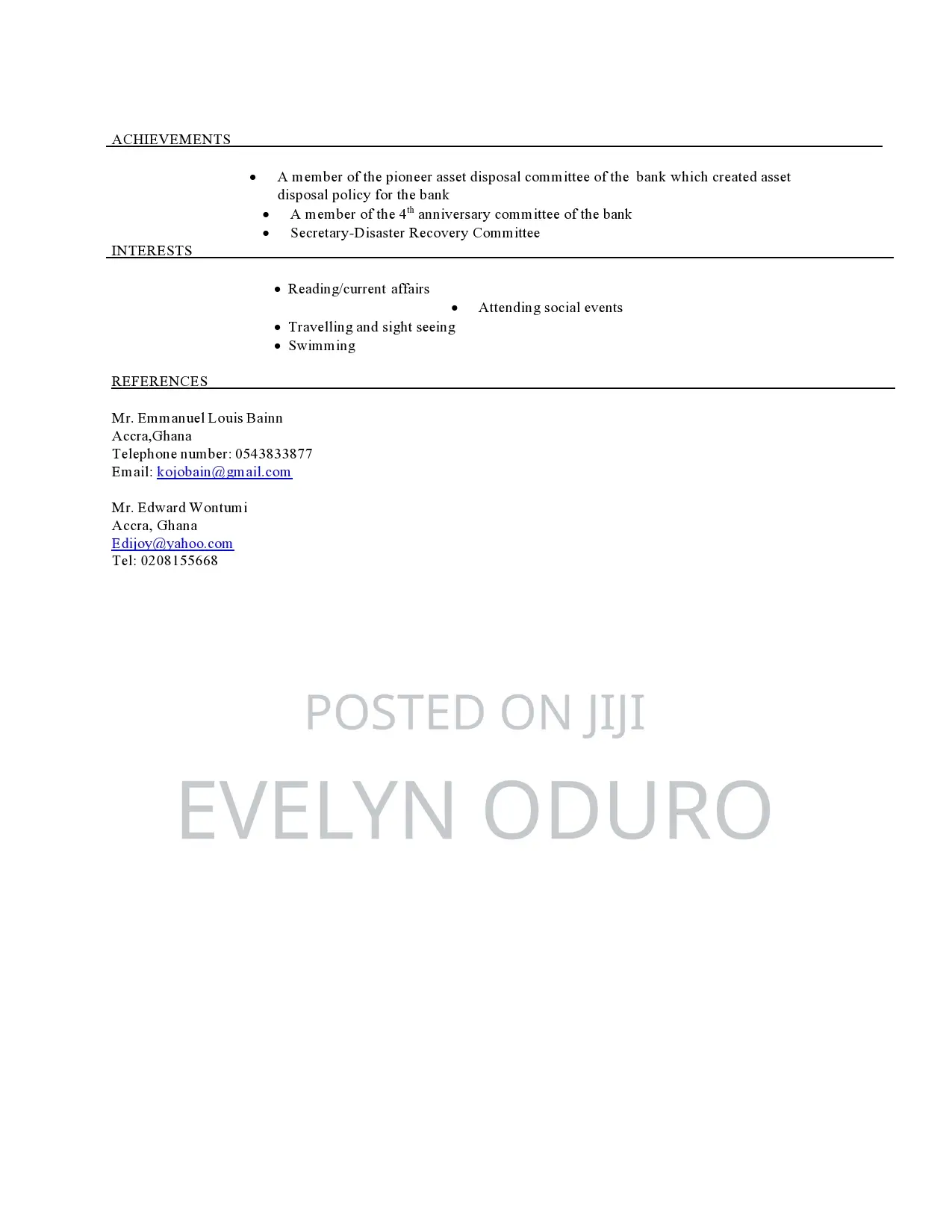 Administrative Officer. CV
