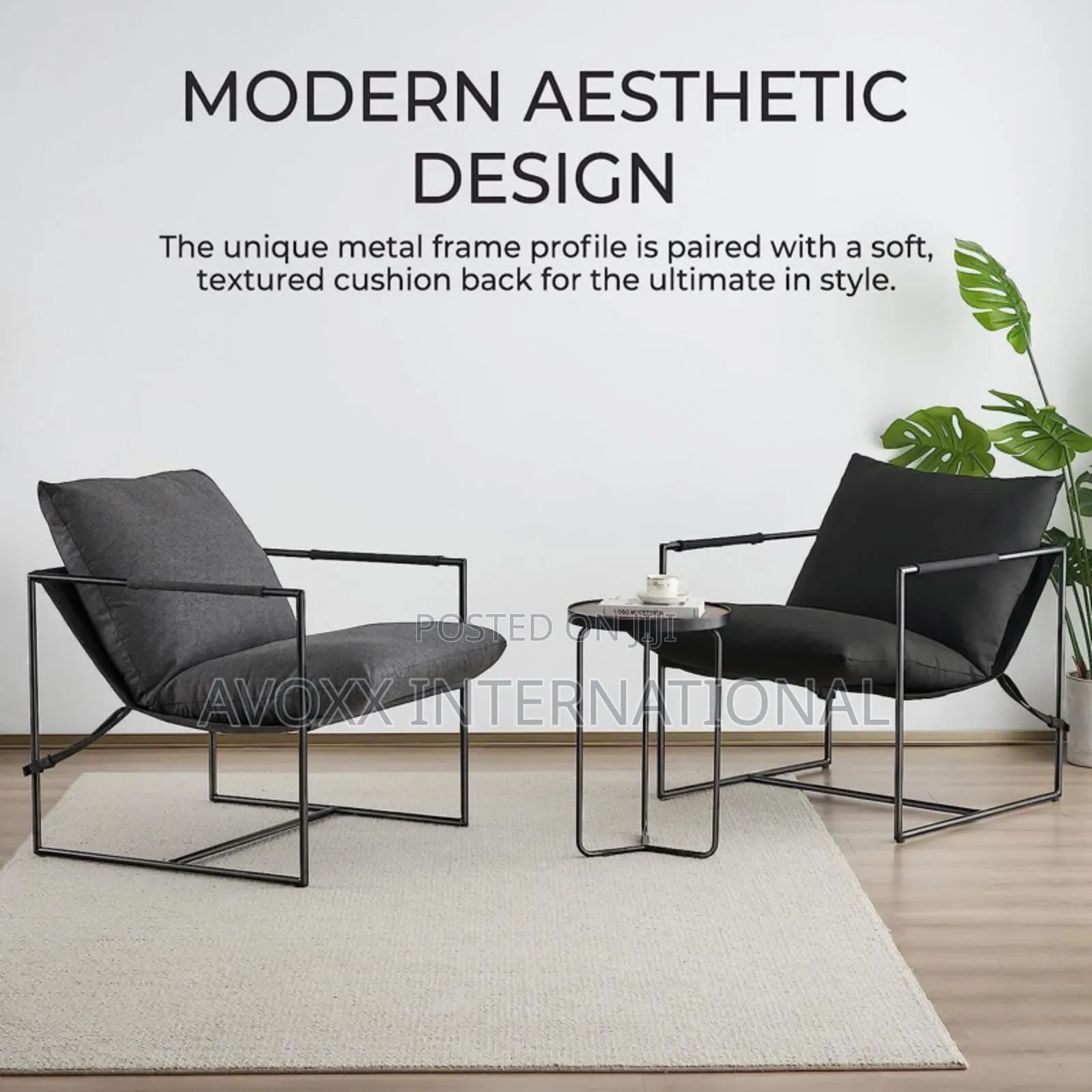 Cliatt Modern Metal Framed Sling Upholstered Chair/Oversized