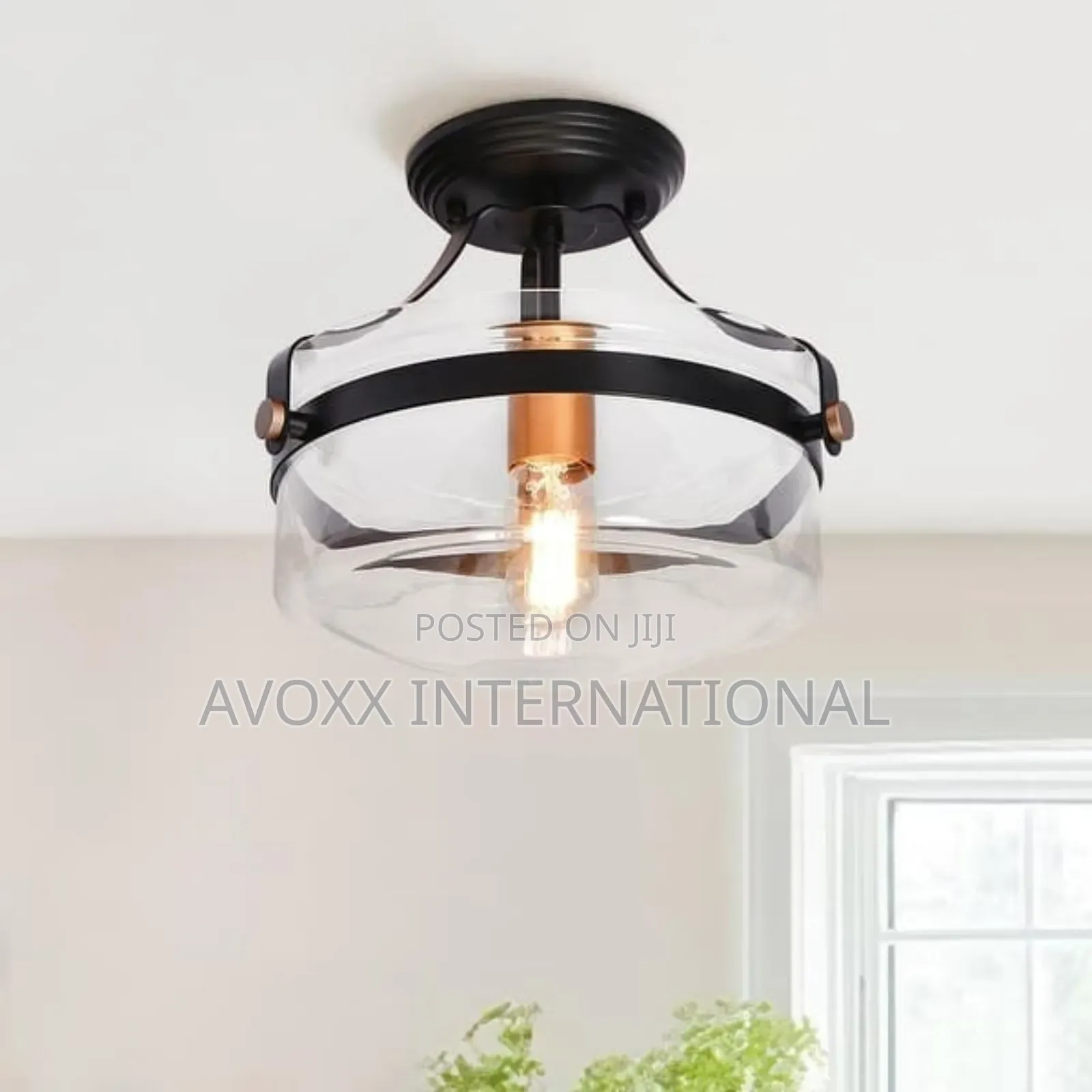 1-Light Round Glass Semi Flush Ceiling Light - 11" Farmhouse