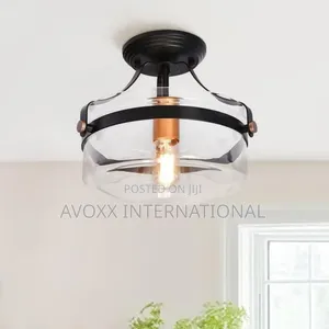 1-Light Round Glass Semi Flush Ceiling Light - 11" Farmhouse