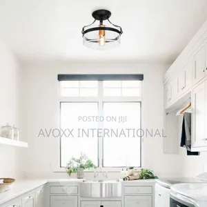 1-Light Round Glass Semi Flush Ceiling Light - 11" Farmhouse