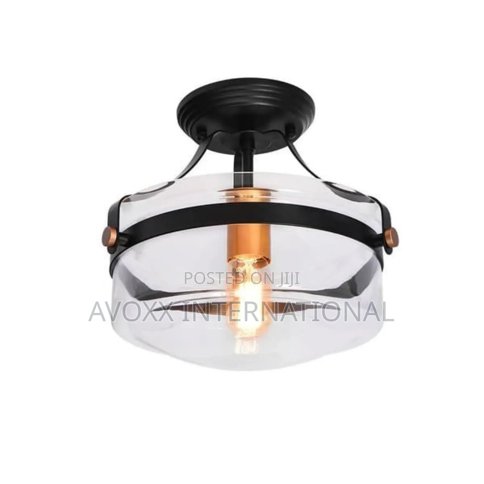 1-Light Round Glass Semi Flush Ceiling Light - 11" Farmhouse