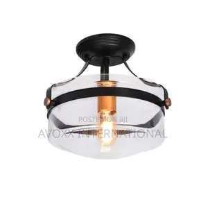 1-Light Round Glass Semi Flush Ceiling Light - 11" Farmhouse