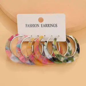 Photo - Circle Acrylic Earrings Set Geometric Colorful Resin Hoop Dr