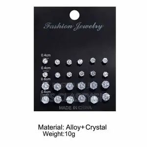 12pairs/Pack Shiny Wedding Stud Earrings Set for Women Men C