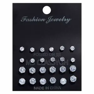 12pairs/Pack Shiny Wedding Stud Earrings Set for Women Men C