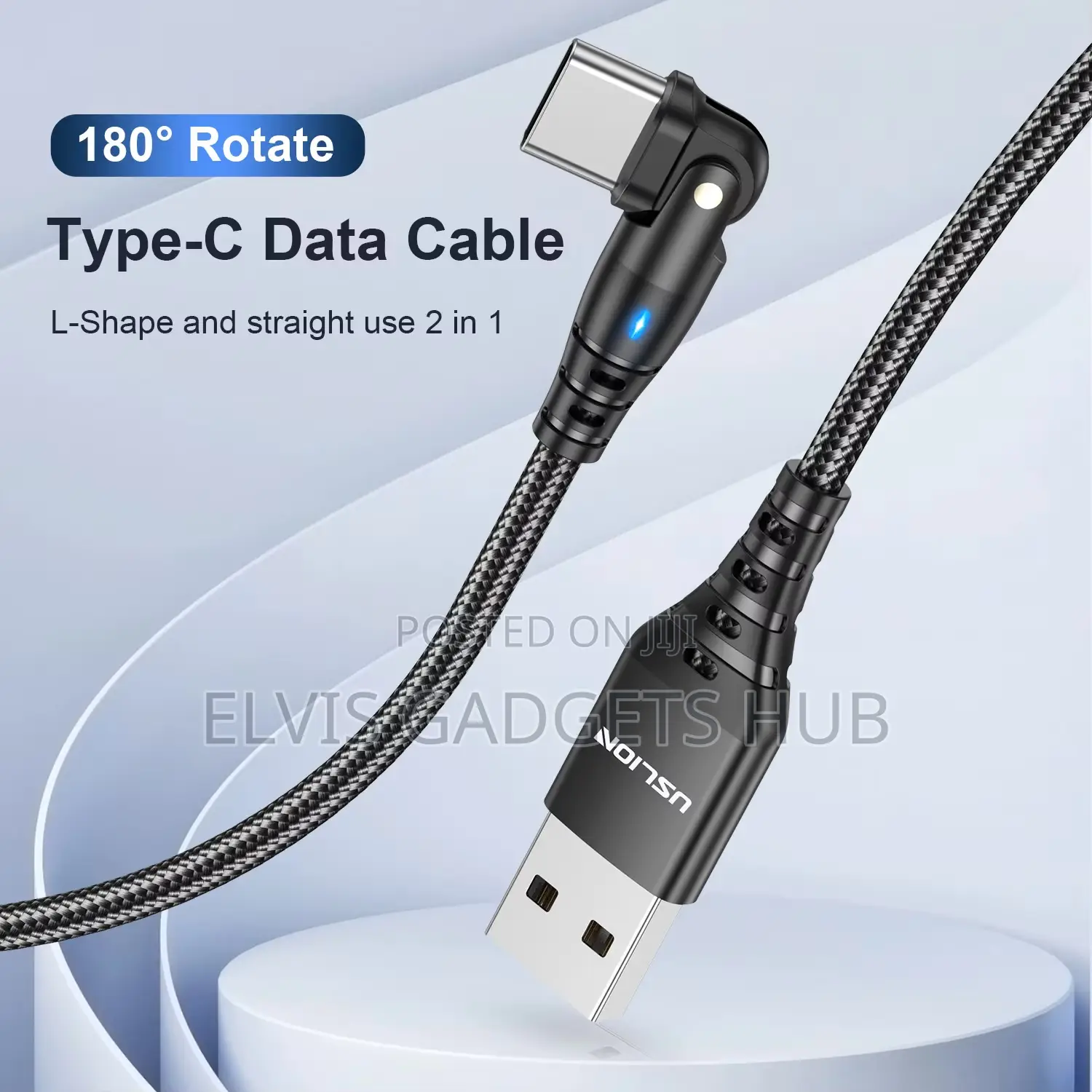 USLION Typce C Braided 180° Rotating Fast Charging Cable