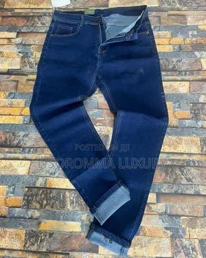 Frayed Straight _ Leg Jeans Trousers for Big Men