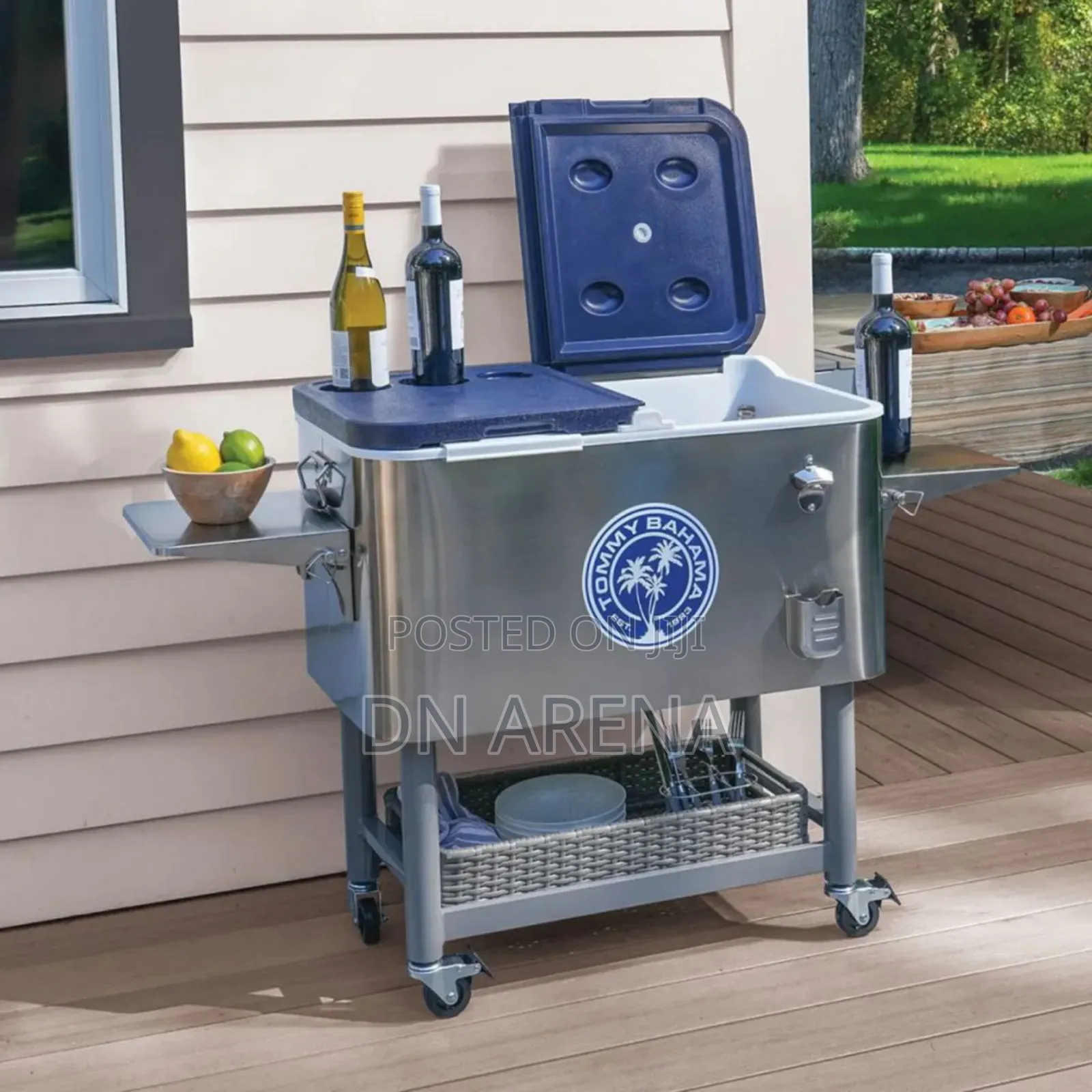 Tommy Bahamas Rolling Party Cooler Stainless Steel Body
