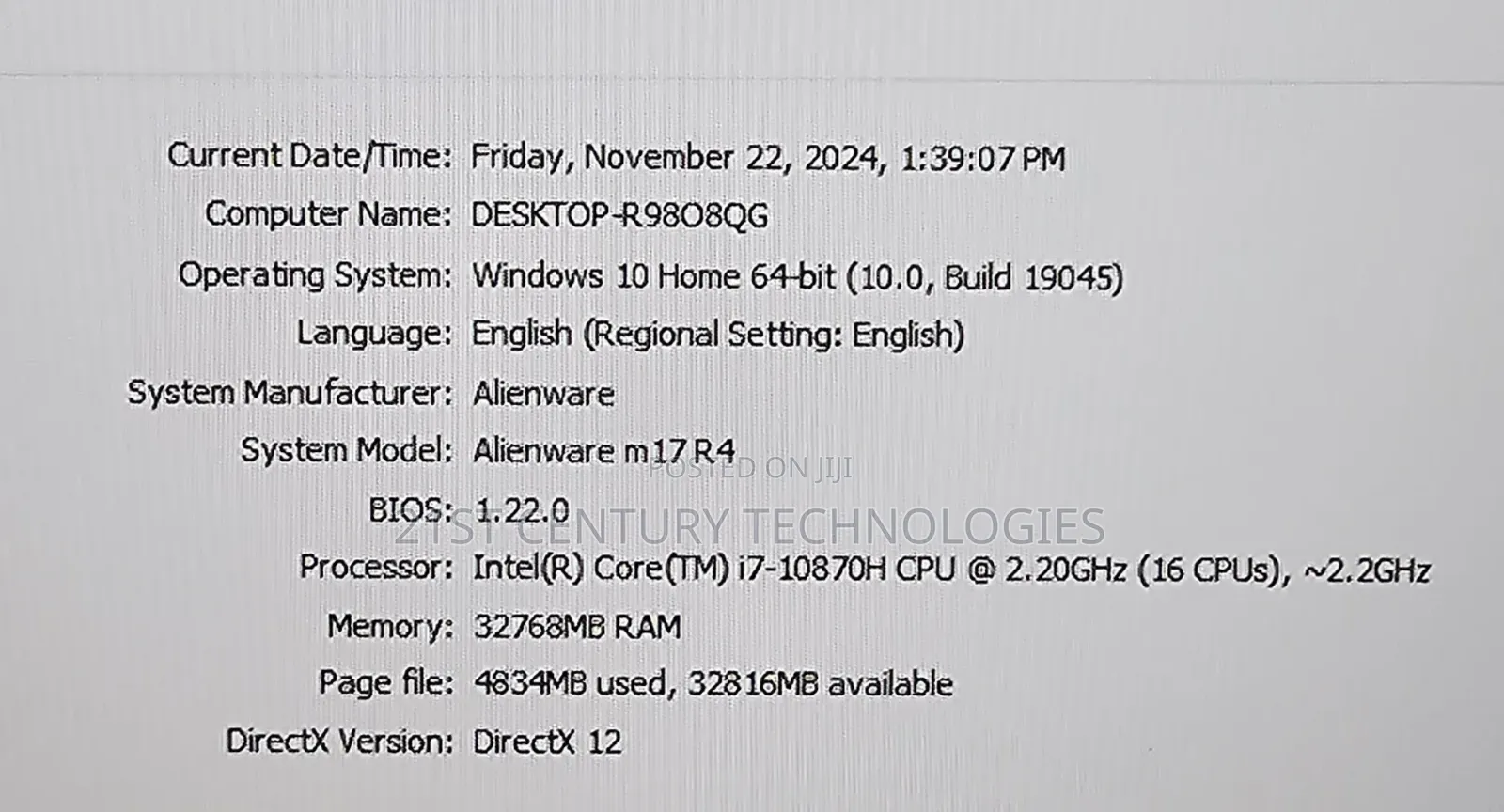 Laptop Dell Alienware M17 R4 32GB Intel Core I7 SSD 1T