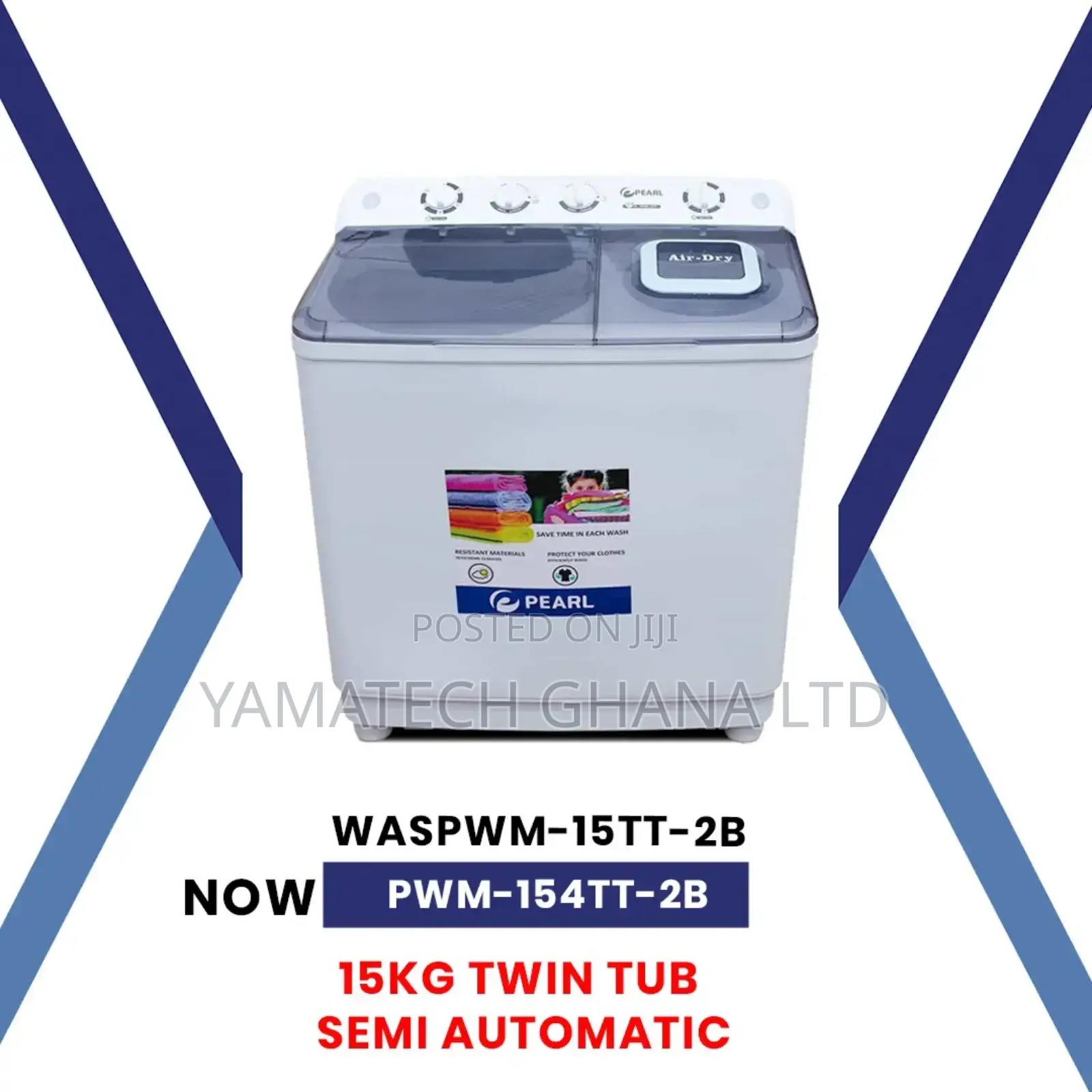 Pearl 15kg Semi Automatic Washing Machine -wash Dry 154tt-2b
