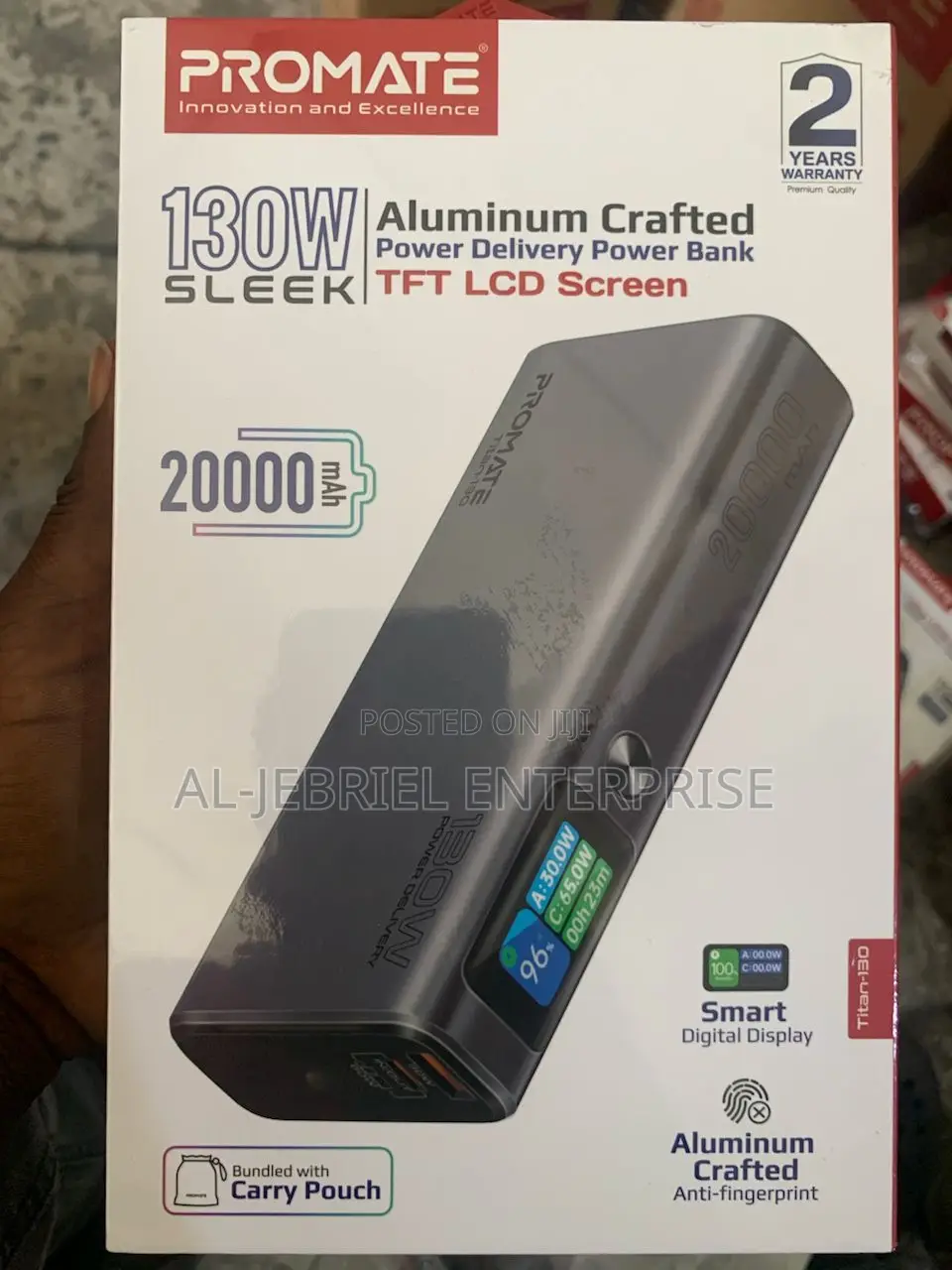 Promate Titan-130 130W Power Delivery Power Bank+LCD Screen