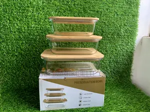 3 Set Borosilicate Glass Bowl With Bamboo Lid