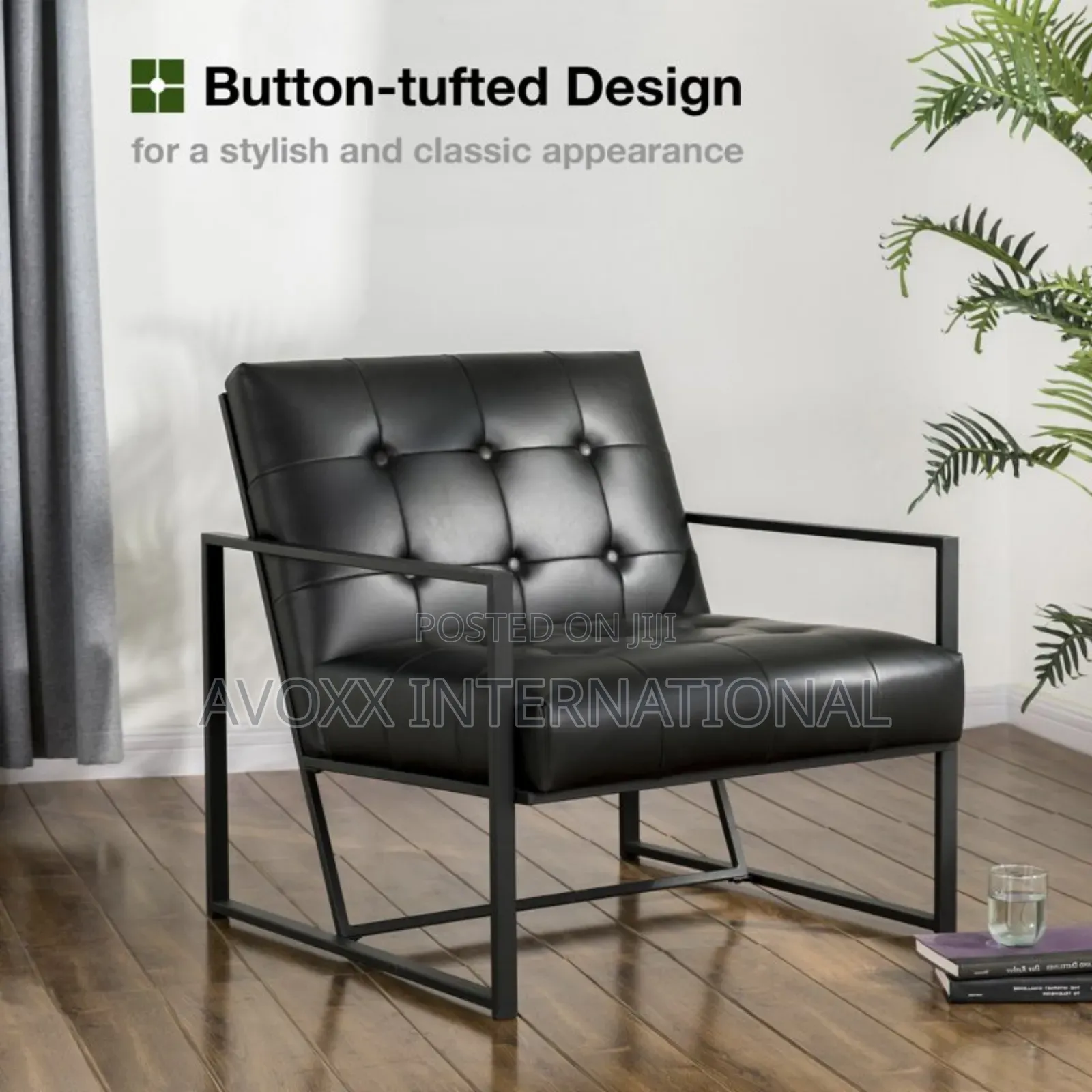 Glitzhome Leatherette Button-Tufted Accent Arm Chair