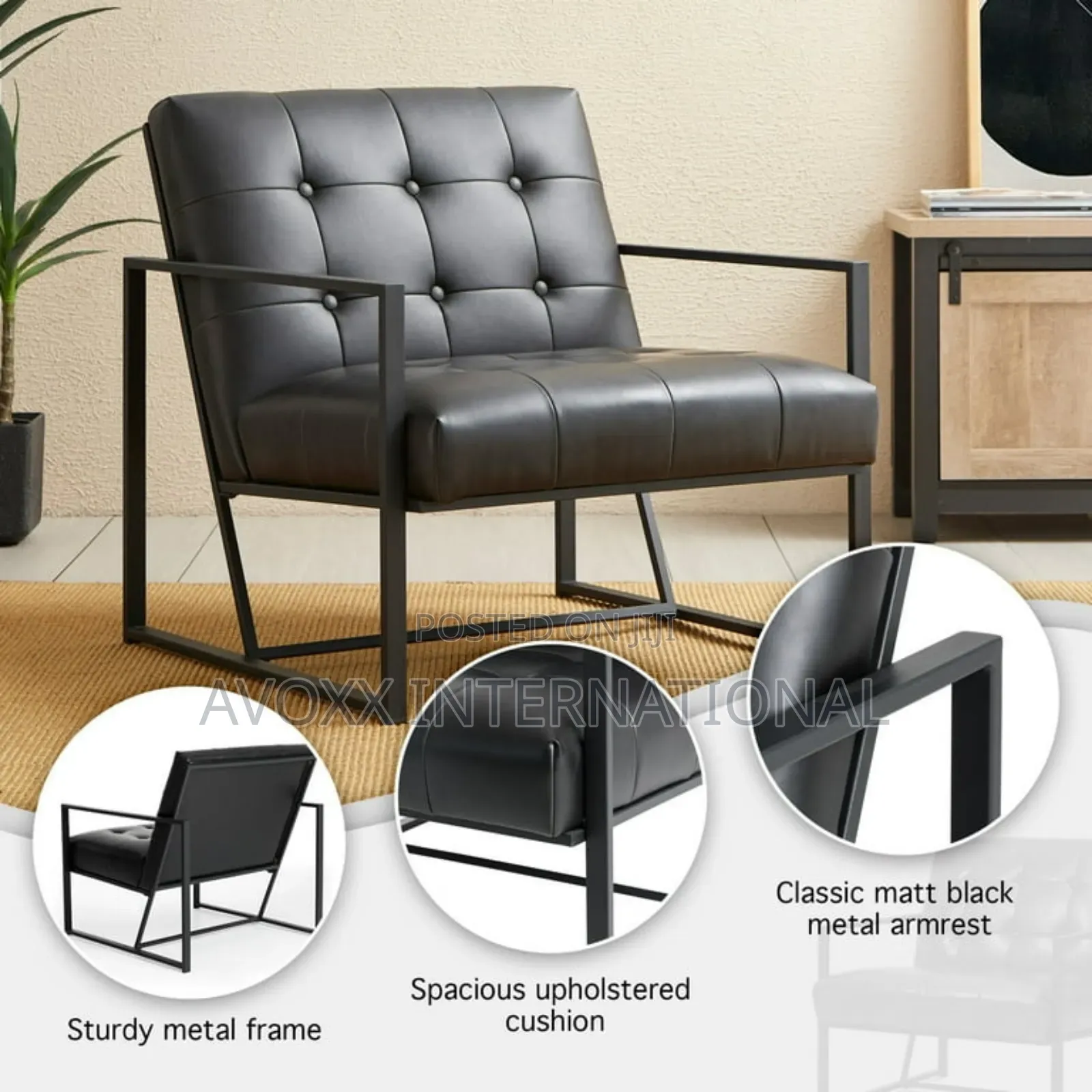 Glitzhome Leatherette Button-Tufted Accent Arm Chair