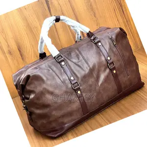 Genuine Leather Weekender Duffle Bag - Brown