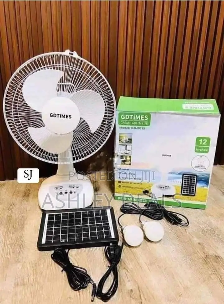 GDTIMES 12 Inch Solar Rechargeable Fan With LED Light Kit
