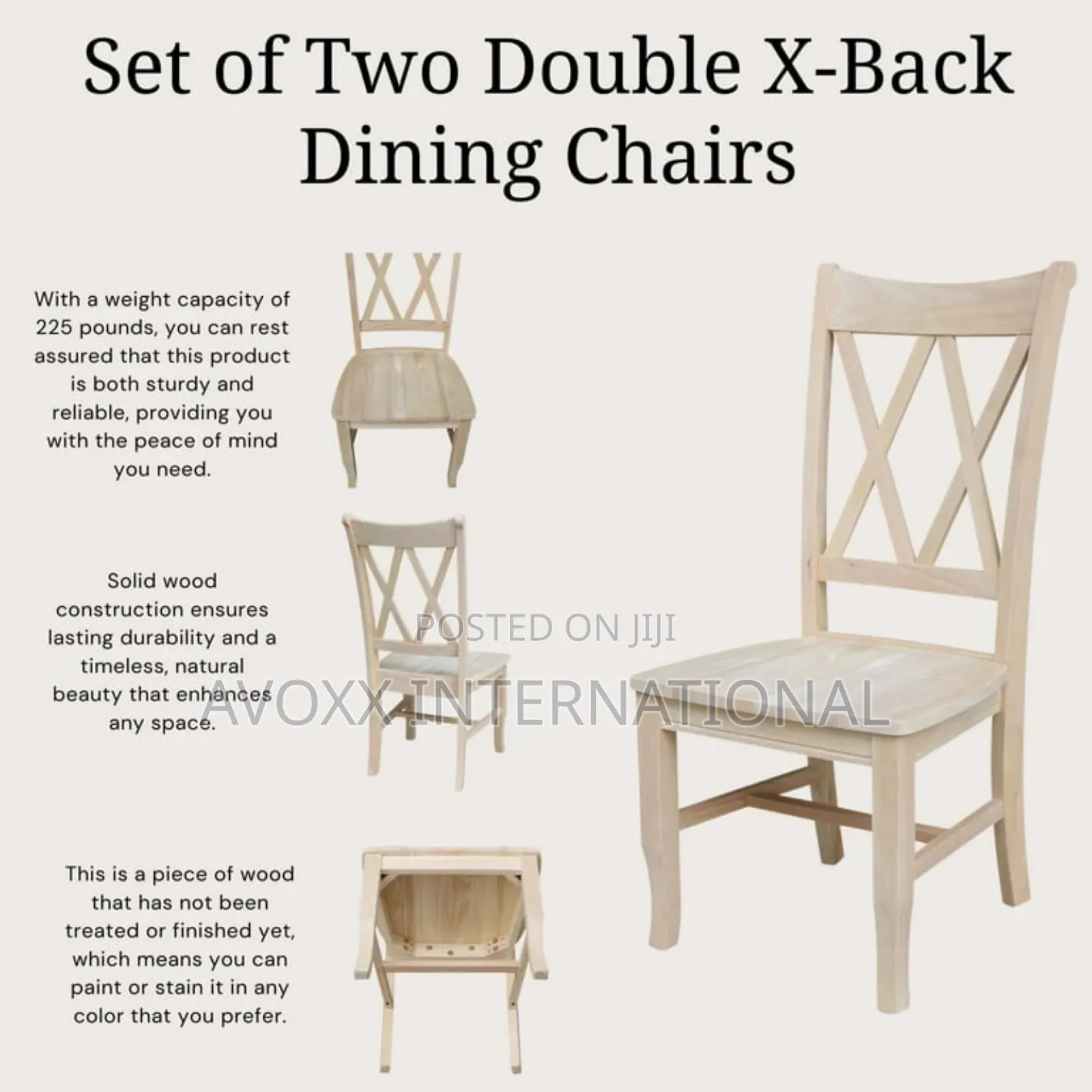 Lynn Solid Wood Double X-Back Stools (Set of 2