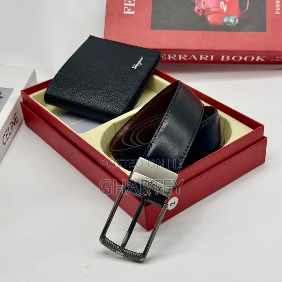 Ferragamo Men’S Leather Wallet Belt Combo